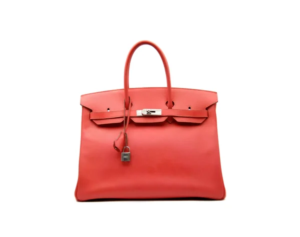 Coral Red Structured Leather Handbag